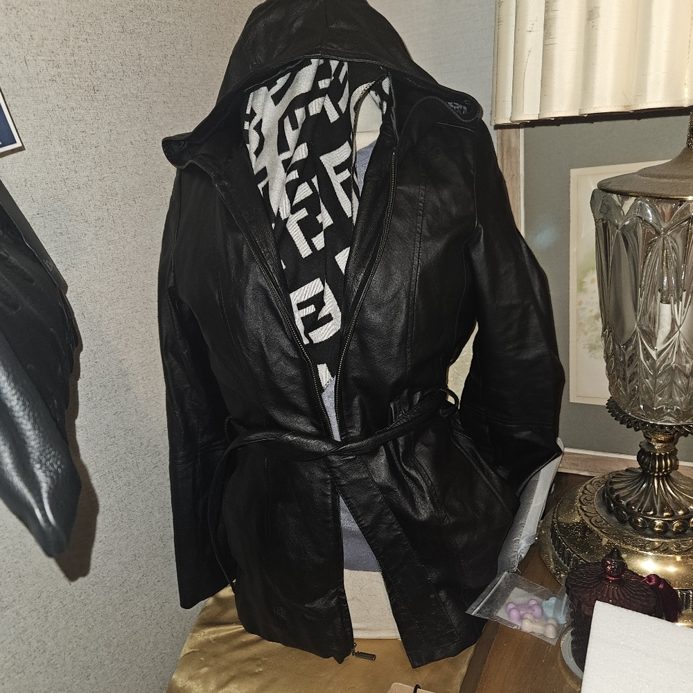 Croft & barrow soft leather y2k trench belted zipper jacket